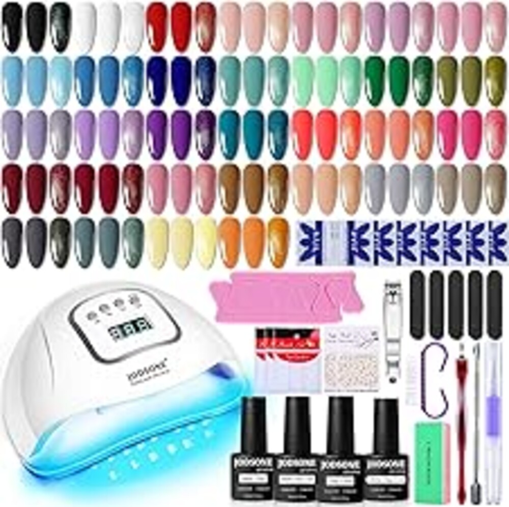 JODSONE Gel Nail Polish Kit with U V Light 32 Colors Gel Polish Nail + 4 Functional Adhesive Bottles Kit Soak Off Manicure Tools Gifts for Women