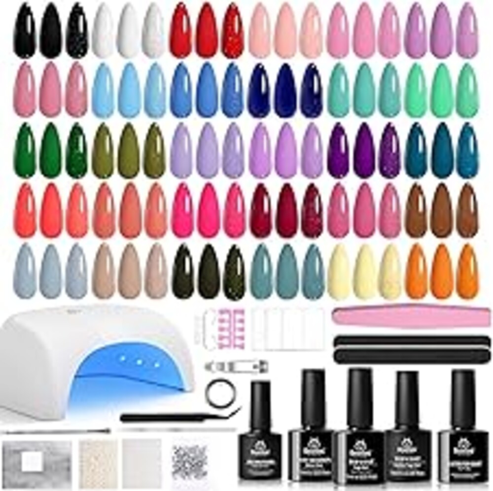 Beetles Gel Nail Polish Kit with U V Light -54 Pcs Gel Nail Kit Four Seasons Glow 32 Colors Set with Base Matte & Glossy Top Coat Soak Off Home Salon Nails DIY Manicure Gifts for Women Teen Girls