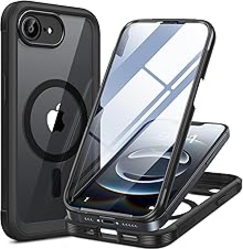 Miracase for iPhone 17e Case & iPhone 16e Case, Full-Body Phone with Built-in Glass Screen Protector, [Magnetic with MagSafe] Military Drop Proof 17 E/ 16 E Cover Bumper 6.1 inch, Black