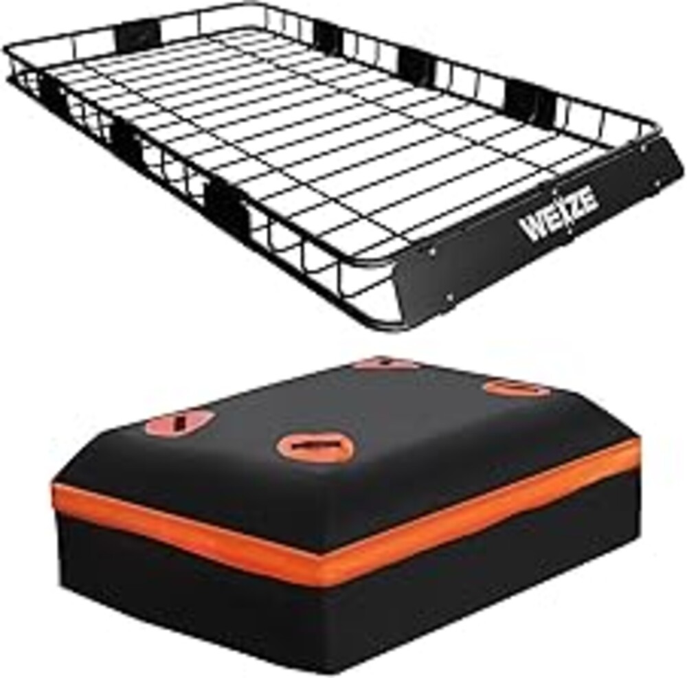 WEIZE Heavy Duty 64"x 39" Roof Rack, Rooftop Cargo Carrier Basket with Waterproof Bag, Tie Down Strap & Net, Car Top Luggage Holder for SUV, 200lb Capacity, Steel Construction