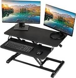 TechOrbits Standing Desk Converter - 32 Inch Adjustable Sit to Stand Up Workstation, Particle Board, Dual Monitor Desktop Riser with Keyboard Tray, for Home Office Laptop, Black 32"