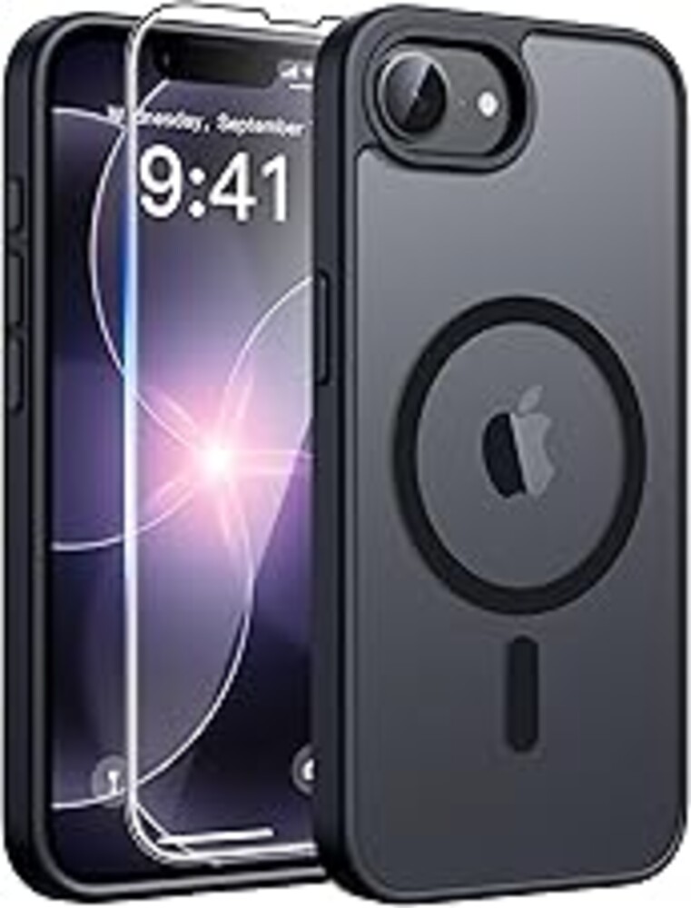 FNTCASE for iPhone 17e Case: iPhone 16e Phone Case [Compatible with Magsafe] Translucent Matte Case with [Screen Protector] Military Grade Shockproof Protective Phone Cover-Black