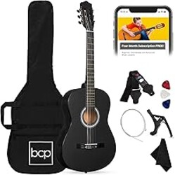 Best Choice Products 38in Beginner All Wood Acoustic Guitar Starter Kit w/Gig Bag, 6 Picks, Nylon Strings, Strap w/Pick Holder - Matte Black