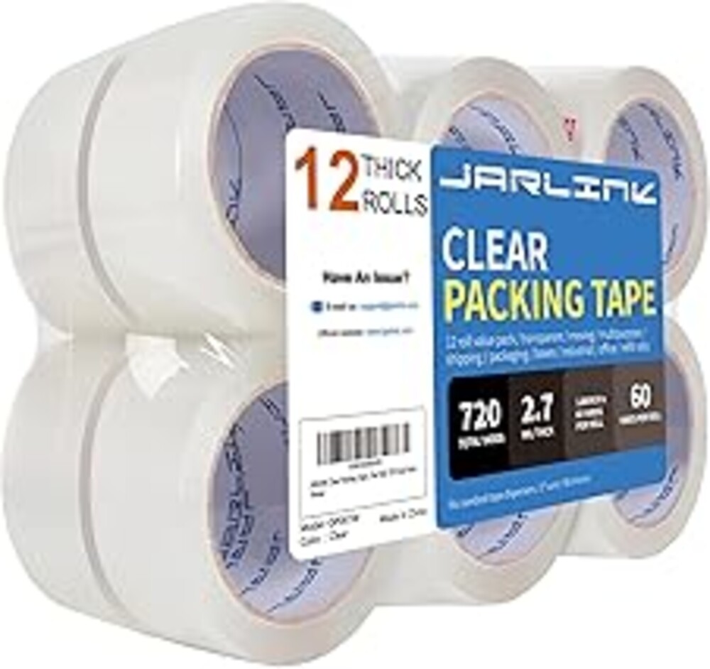 JARLINK Clear Packing Tape (12 Rolls), Heavy Duty Packaging Tape for Shipping Packaging Moving Sealing, 2.7mil Thick, 1.88 inches Wide, 60 Yards Per Roll, 720 Total Yards