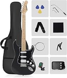 RVONE RST-150 39" Beginner Electric Guitar Kit with Amp & HSS Pickups | Complete Starter Set for Newcomers w/Essentials | Gig Bag, Extra Strings, Digital Tuner, Capo, Strap | Home Practice (Black)