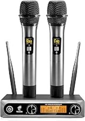 TONOR Wireless Microphones System, 2 * 15 Channel Metal Professional UHF Cordless Dynamic Handheld Mics with Receiver for Home Karaoke, Meeting, Party, Church, Wedding, KTV, 60 m/200ft, TW-820 Silver