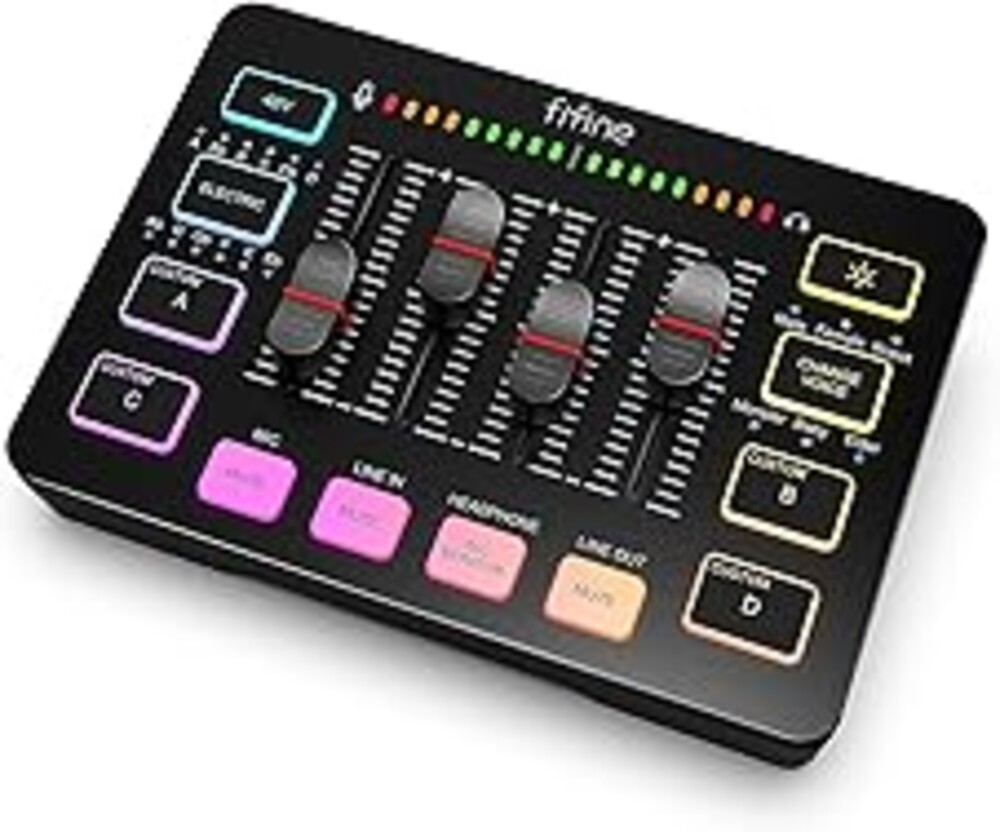 FIFINE Gaming Audio Mixer, Streaming RGB PC Mixer with XLR Microphone Interface, Individual Control, Volume Fader, Mute Button, 48V Phantom Power, for Podcast/Recording/Vocal/Game Voice-AmpliGame SC3