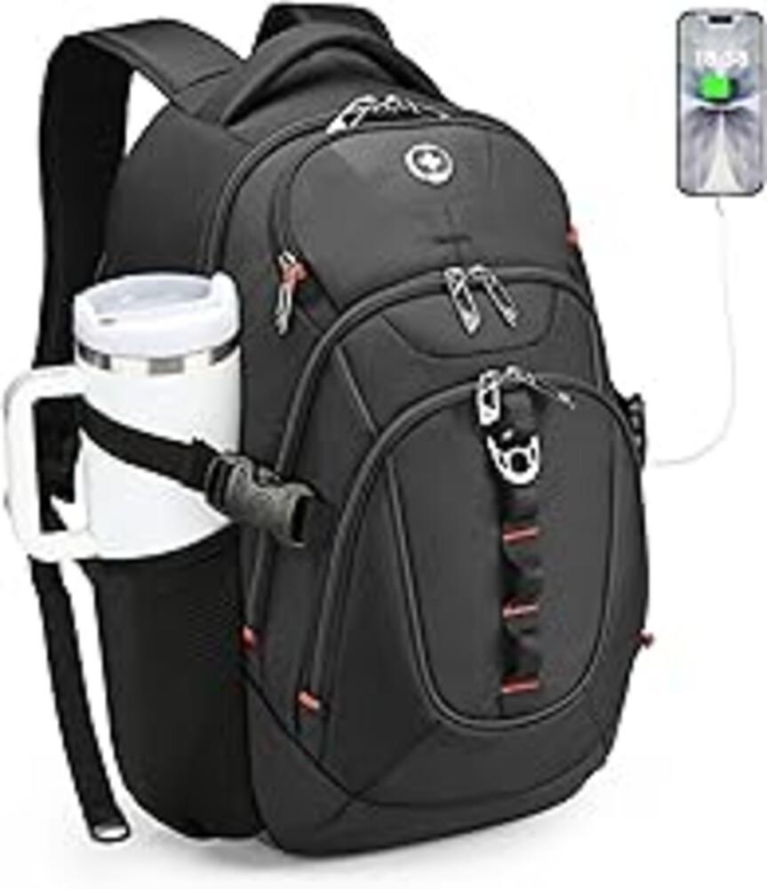 Swissdigital Design Laptop Backpack with USB Charging Port, Travel Backpack Fits 15.6 inches Computer, 31L College School Backpack for Men, Black | SD803-01