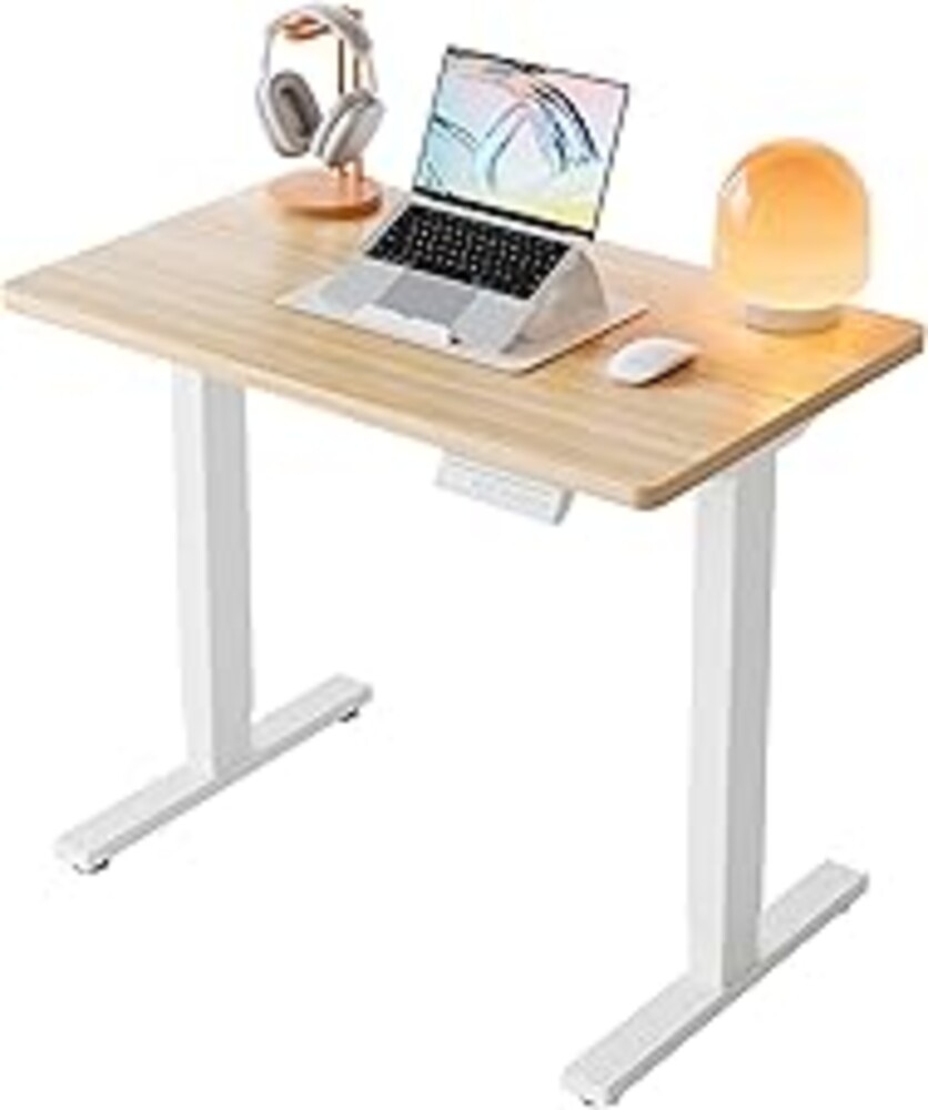 HUANUO 32" Small Electric Standing Desk Adjustable Height, 4 Memory Height Settings, Sit Stand Up Desk for Home Office & Computer Workstation, LightWalnut