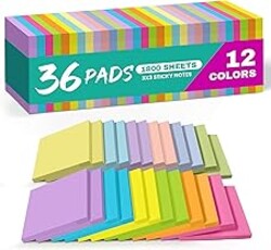 Sticky Notes, 36 Pads, 3x3 Inches Self-Stick Note Pads, Perfect for Office, Study, and Daily Life Organization - Bright