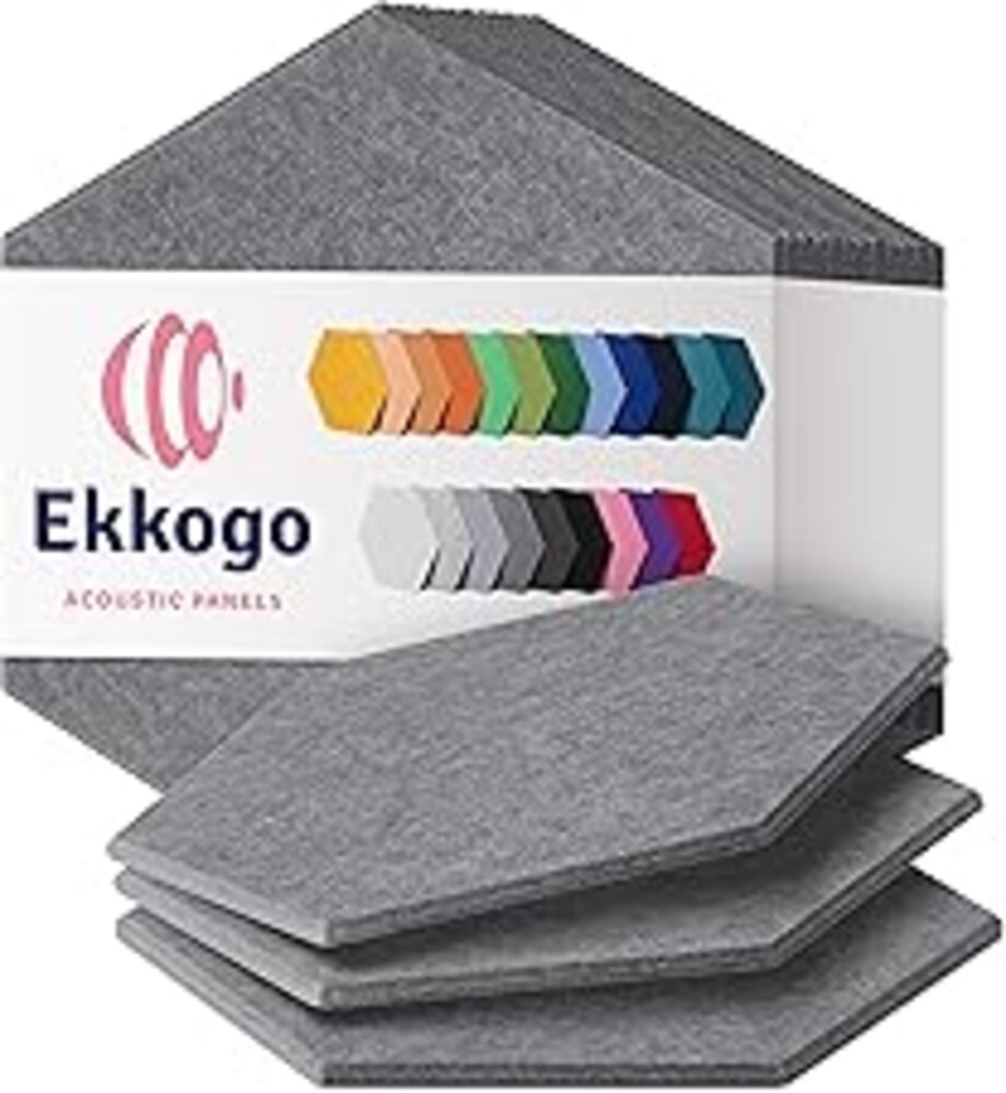 Ekkogo Acoustic Panels 12-Pack - 12"X10.4"X0.4" Sound Panels - High Density Sound Dampening - Pebble Gray Hexagon
