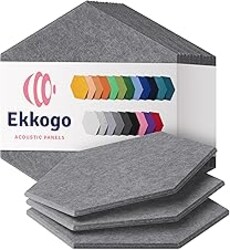 Ekkogo Acoustic Panels 12-Pack - 12"X10.4"X0.4" Sound Panels - High Density Sound Dampening - Pebble Gray Hexagon