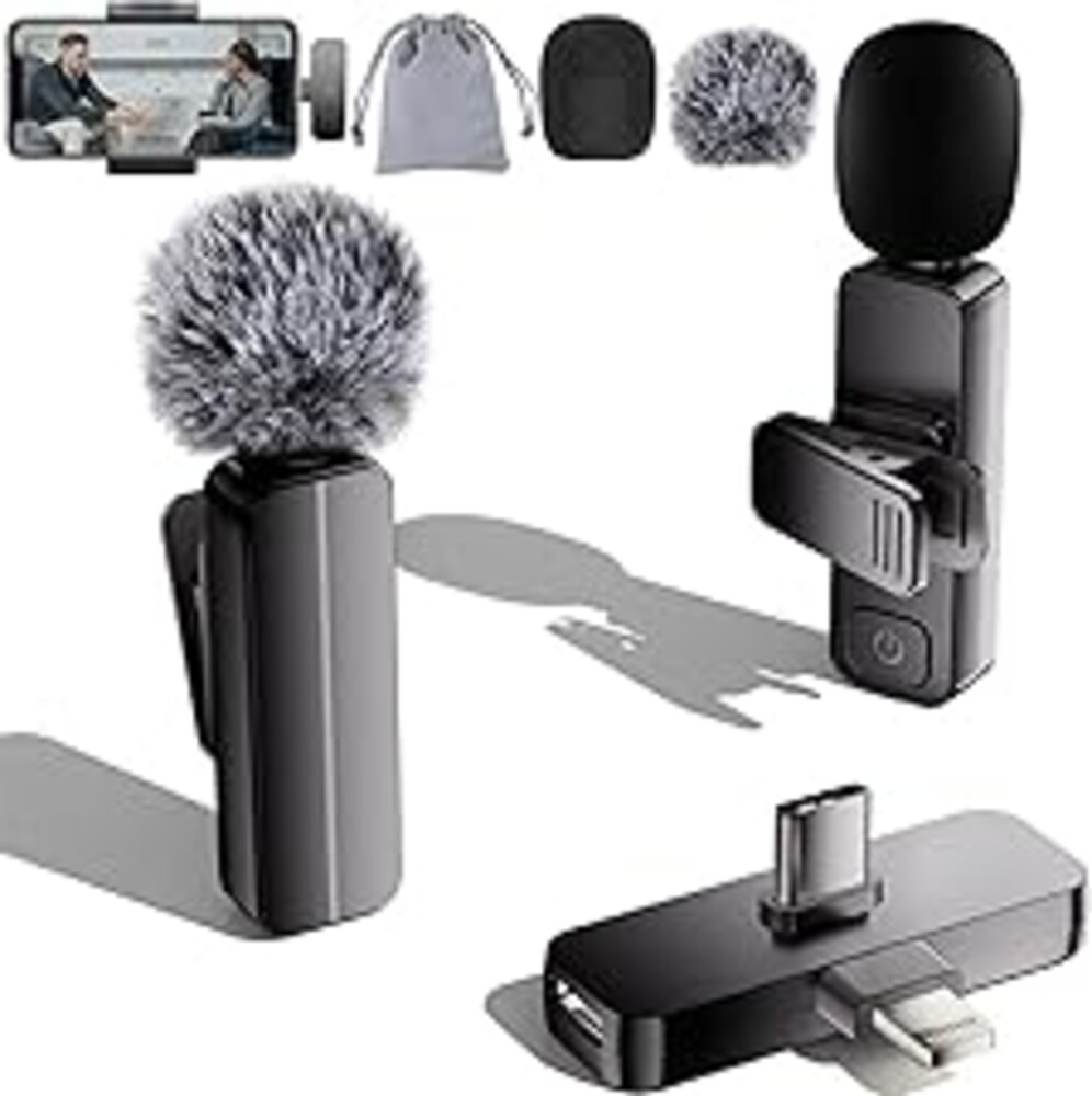 Bulatry 2-Pack Wireless Mini Lavalier Lapel Microphone for iPhone,Android Phone(2 in 1) - 65ft Cordless Clip on Dual Mics with Noise Reduction 6H Working Time for Video Recording Vlogging, YouTube
