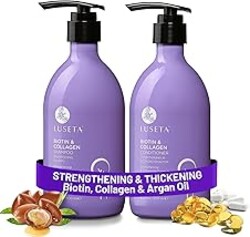 Luseta Biotin & Collagen Shampoo and Conditioner Set for Thinning Hair – Thickening & Strengthening with Argan Oil - Adds Volume, Shine & Manageability Sulfate Free, Paraben Free -16.9 fl oz (2 Pack)