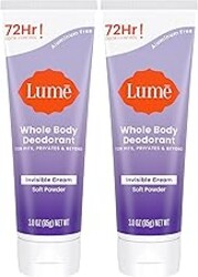 Lume Whole Body Deodorant - Invisible Cream Tube - 72 Hour Odor Control - Aluminum Free, Baking Soda Free, Skin Safe - 3.0 ounce (Pack of 2) (Soft Powder)