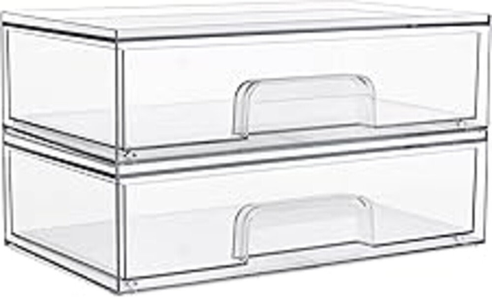 Vtopmart 12.1''W Clear Stackable Storage Drawers,2 Pack Acrylic Plastic Organizers Bins for Makeup Palettes, Cosmetics, and Beauty Supplies,Ideal for Vanity, Bathroom,Cabinet,Desk Organization