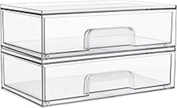 Vtopmart 12.1''W Clear Stackable Storage Drawers,2 Pack Acrylic Plastic Organizers Bins for Makeup Palettes, Cosmetics, and Beauty Supplies,Ideal for Vanity, Bathroom,Cabinet,Desk Organization
