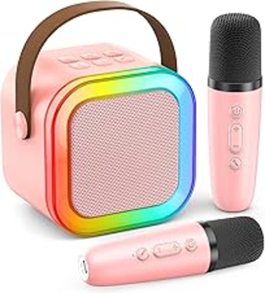 Karaoke Machine for Kids Adults, Portable Bluetooth Mini Karaoke Microphone Singing Speaker with 2 Mic and Light,Toys for All Smartphones,Birthday, Family,Home Party (Pink)