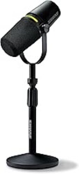 Shure MV7+ Podcast Dynamic Microphone with Stand – OBS Certified, Enhanced Audio, LED Panel, USB-C & XLR Outputs, Auto Level Mode, Digital Pop Filter – for Podcasting, Streaming, and Recording, Black