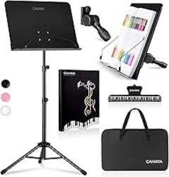 CAHAYA Music Stand for Sheet Music - Dual-use Converts to Desktop Stand Portable& Foldable 31.4-57in Height Adjustable Sturdy to Holds Thick Book or Tablet Include Carrying Bag Sheet Music Folder Clip