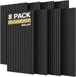 TONOR 8-Pack Bilayer Acoustic Panels Large Self-adhesive, 47.2'' * 23.6'' * 0.72” Adhesive Wall Panel, Large Soundproof Tiles for Echo Absorbtion, Acoustical Barrier of Polyester Fiber, Black
