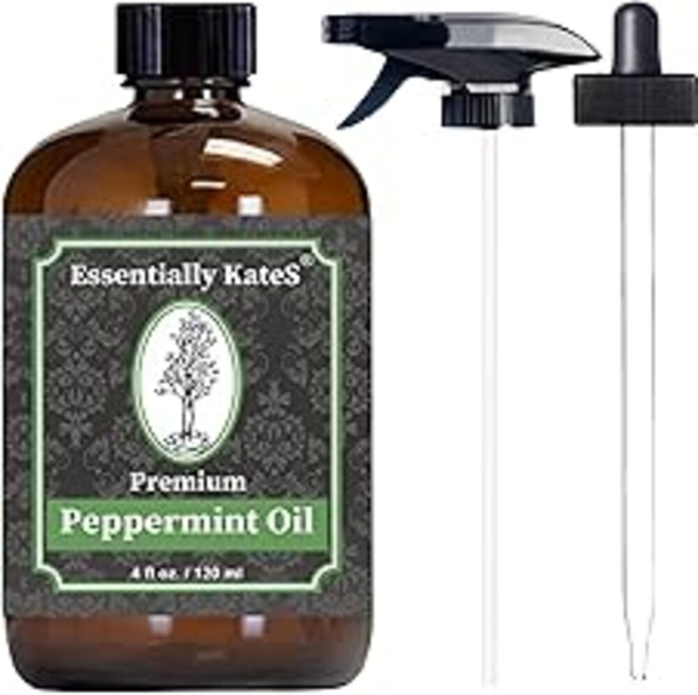 Peppermint Essential Oil 4 oz. with Huge Glass Bottle, Glass Dropper, and Sprayer. Detailed User's Guide E-Book. Skin Care, Garden Care, and Hair Care.