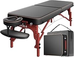 CLORIS 84" Professional Massage Table Portable Reinforced Wooden Leg Hold Up to 1100LBS 2 Folding Lightweight Spa Salon Tattoo Massage Bed Height Adjustable with Carrying Bag - Black