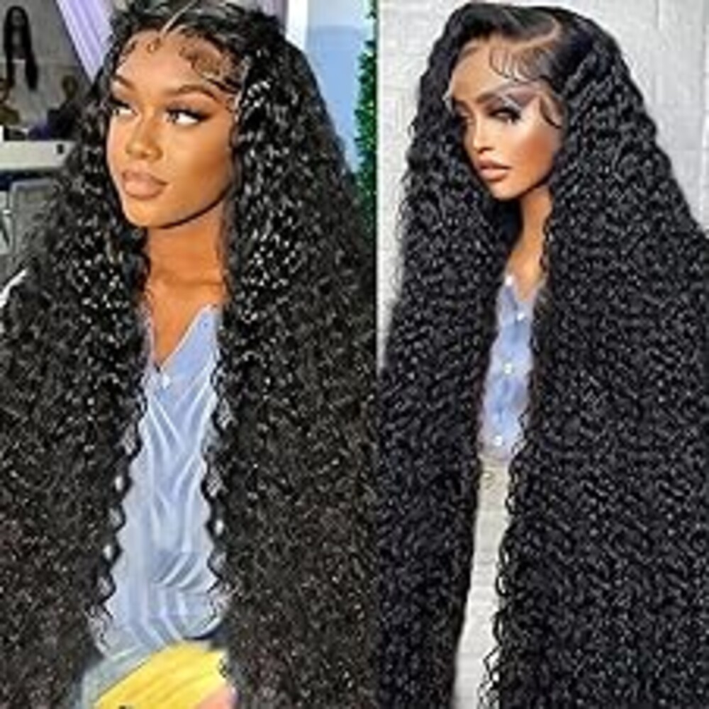 Nsvnsv 30 Inch 13x6 Deep Wave Lace Front Wigs Human Hair HD Full Lace Frontal Wigs Pre Plucked Bleached Knots 180% Density Deep Curly Human Hair Wig Natural Color