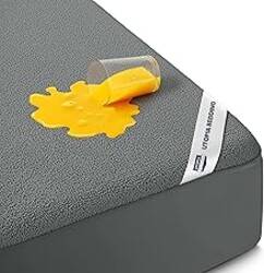 Queen Size Mattress Protector Waterproof, Premium 200 GSM Terry Mattress Cover, Soft & Breathable Bed Cover, Fitted Sheet Style Stretchable Deep Pockets 17" by Utopia Bedding (Gray)