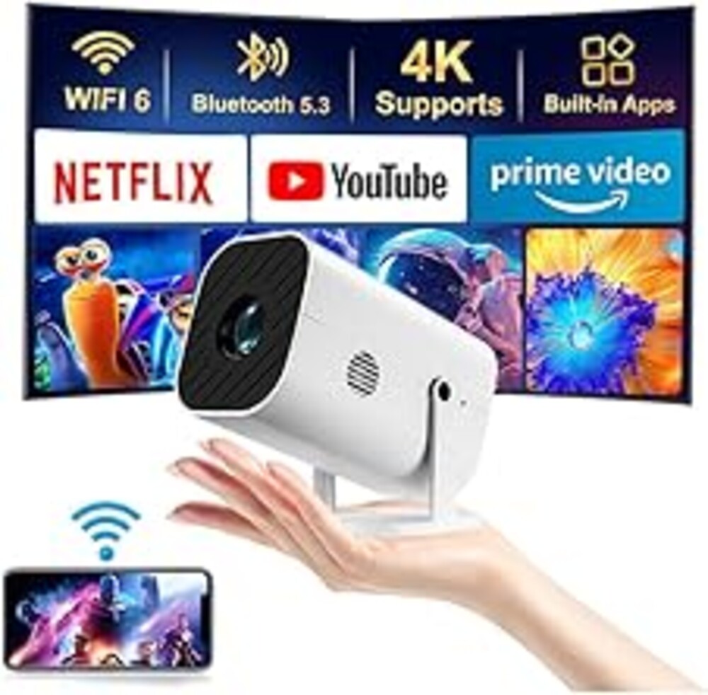 【Built-in APPS & Electric Focusing & 210° Rotation】Mini Projector With Wifi And Bluetooth, 1080P Portable Projector, Movie Projector for Bedroom, Supports Smartphones/TV Stick/iPad/PS5/Laptop/HDMI/USB