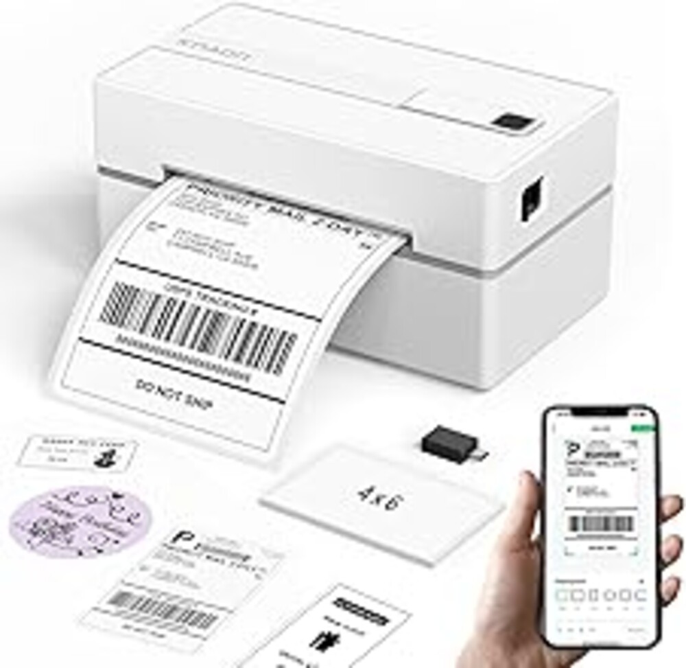 KNAON Bluetooth Thermal Shipping Label Printer, 4x6 Portable Thermal Address Label Printer for Small Business, Compatible with iPhone,Android,Windows,Mac–Works with Etsy Shopify USPS&More, White