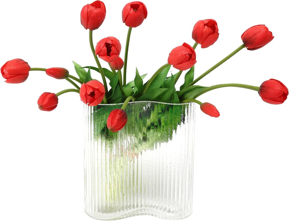 Artificial Tulips Flowers (15pcs, Red), Real Touch Latex Bouquet for Home, Wedding, Table Centerpiece and Party Events Decoration, DIY Fake Floral Arrangements (Vase not Included)