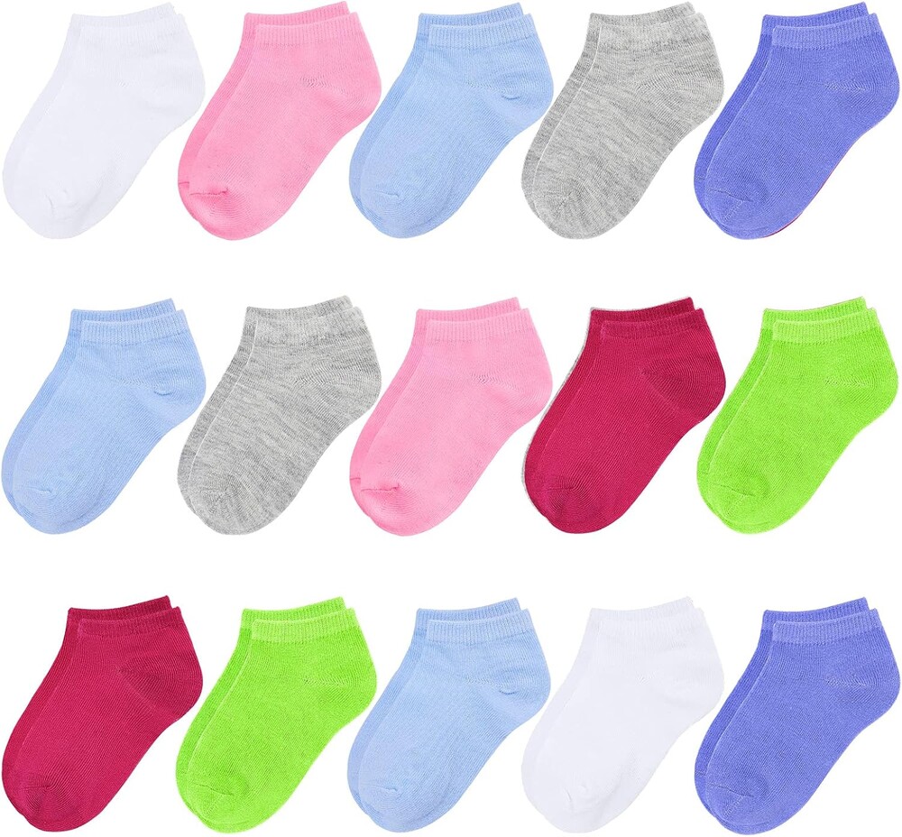 BOOPH 15 Pcs Kids Socks for Boys Girls Half Cushion Low Cut Athletic Ankle Socks