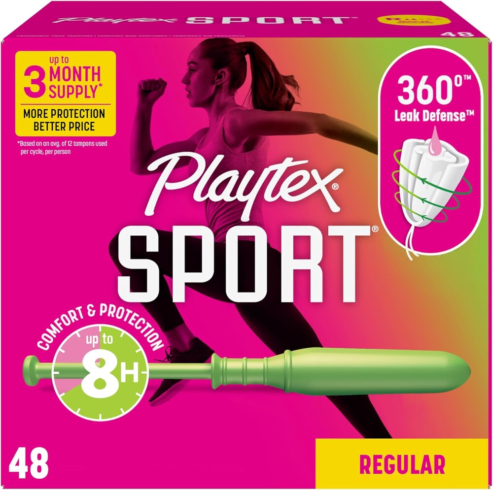 Playtex Sport Tampons Regular Absorbency, Fragrance-Free - 48ct | Regular Tampons for Women, Feminine Care, Playtex Tampon with 360 Leak Defense