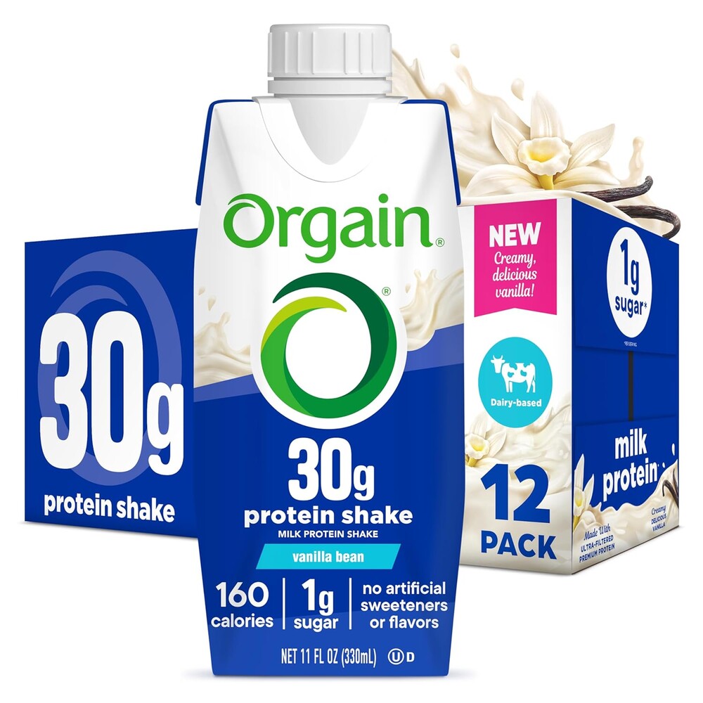 Orgain 30g High Protein Shake, Dairy Isolate Milk Protein, Vanilla Bean, 5g BCAAs, 1g Sugar per Serving, Meal Replacement, Ready to Drink, Keto Friendly, Gluten-Free, 11 Fl Oz, 12 Bottles