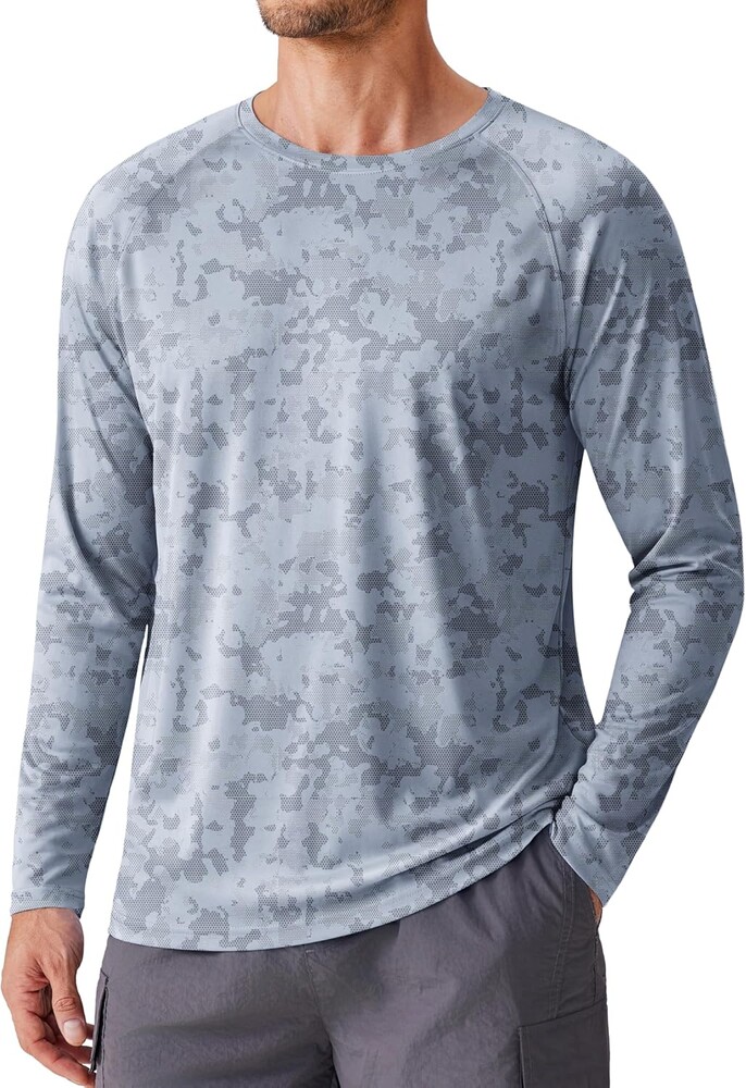 PINSPARK Mens UV Protection Shirts Long Sleeve Fishing Shirts Camo Rash Guard Swim Shirt Quick Dry Athletic Workout Tshirts