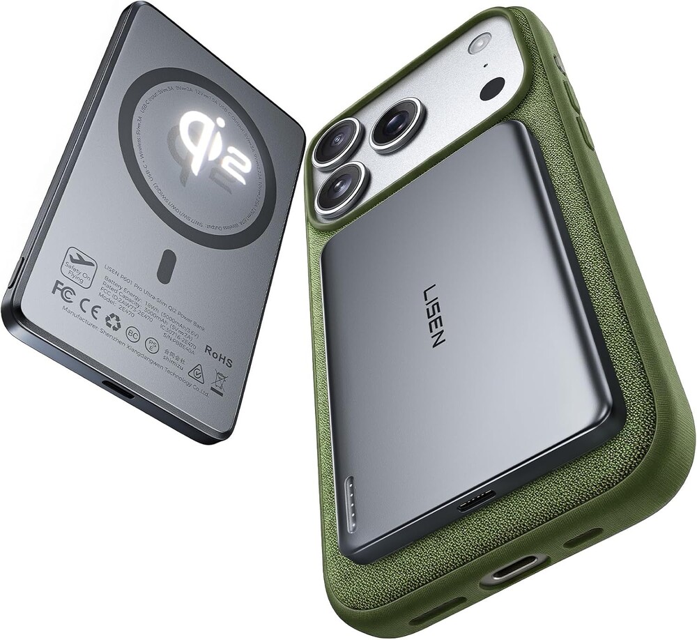 LISEN [0.3'' Ultra Slim [Qi2 15W Max] for MagSafe Battery Pack,5000mAh MagSafe Power Bank Wireless,Travel Essentials Portable Charger,Magnetic Power Bank for iPhone 17 Pro Max Plus Air 16 15 14 13 12