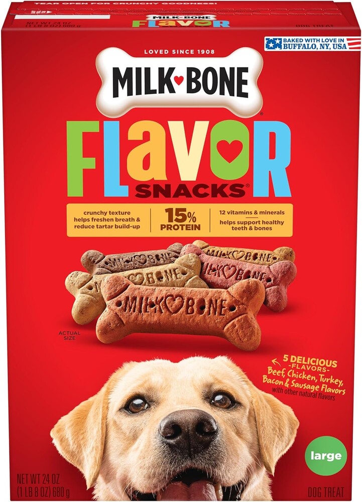 Milk-Bone Flavor Snacks Large Dog Biscuits, Flavored Crunchy Dog Treats, 24 Oz. Box
