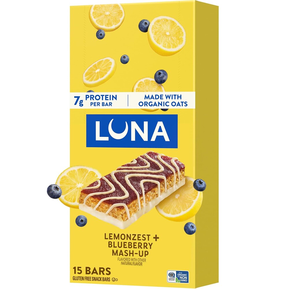 LUNA Bar - Mash-Ups LemonZest + Blueberry Flavor - Gluten Free Snack Bars - Non-GMO - Protein Bars - Made with Organic Oats (15 Pack)