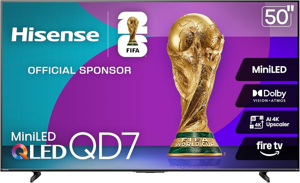 Hisense 50" Class QD7 Series Mini-LED 4K UHD Smart Fire TV (50QD7QF, 2025 Model) - QLED, HDR10+, Dolby Vision, Dolby Atmos, Game Mode Plus, ALLM, Alexa Built in with Voice Remote, Streaming TV, Black