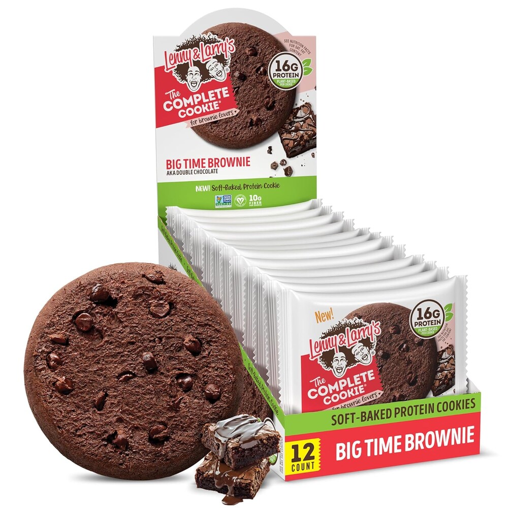 Lenny & Larry's Protein Cookie, [Big Time Brownie], Chewy Soft Baked, 16g Plant Protein, Vegan, Non-GMO, High Fiber, 4 Ounce Cookie (Pack of 12)
