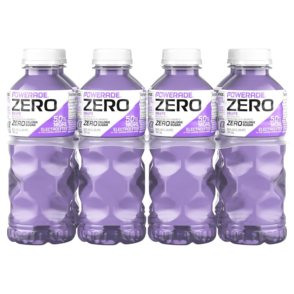 POWERADE Electrolyte Enhanced Zero Sugar Grape Sports Drink, 20 Ounce (Pack of 8)