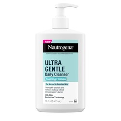 Neutrogena Ultra Gentle Foaming Facial Cleanser, Fragrance Free Hydrating Face Wash for Sensitive Skin, Daily Non Over Drying Makeup Remover, Hypoallergenic, Soap & Dye Free, Non-Comedogenic, 16 Fl Oz