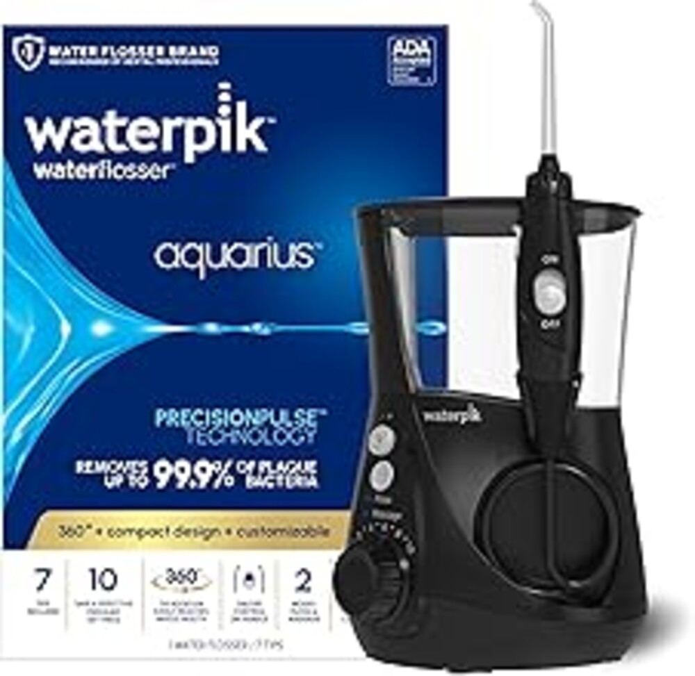 Waterpik Aquarius Water Flosser For Teeth Cleaning, Gums, Braces, Dental Care, Electric Power With 10 Settings, 7 Tips For Multiple Users And Needs, ADA Accepted, Black WP-662, Packaging May Vary