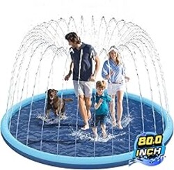 Non-Slip Splash Pad for Kids and Dog, 80" Extra Large Baby Play Mat, Dog Pool Toys, Thicken Sprinkler Pool Summer Outdoor Water Toys for Ages 3-12 Boys Girls, Parent-Kids &Games Fun Backyard (Blue)
