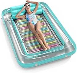 Jasonwell 4 in 1 Inflatable Tanning Pool Lounger Float - Sunbathing Lounge Floatie Raft Toys, Water Filled Tanning Bed Mat Pad Blow Up Kiddie Pool with Ball Pit for Adult, Kids (L)