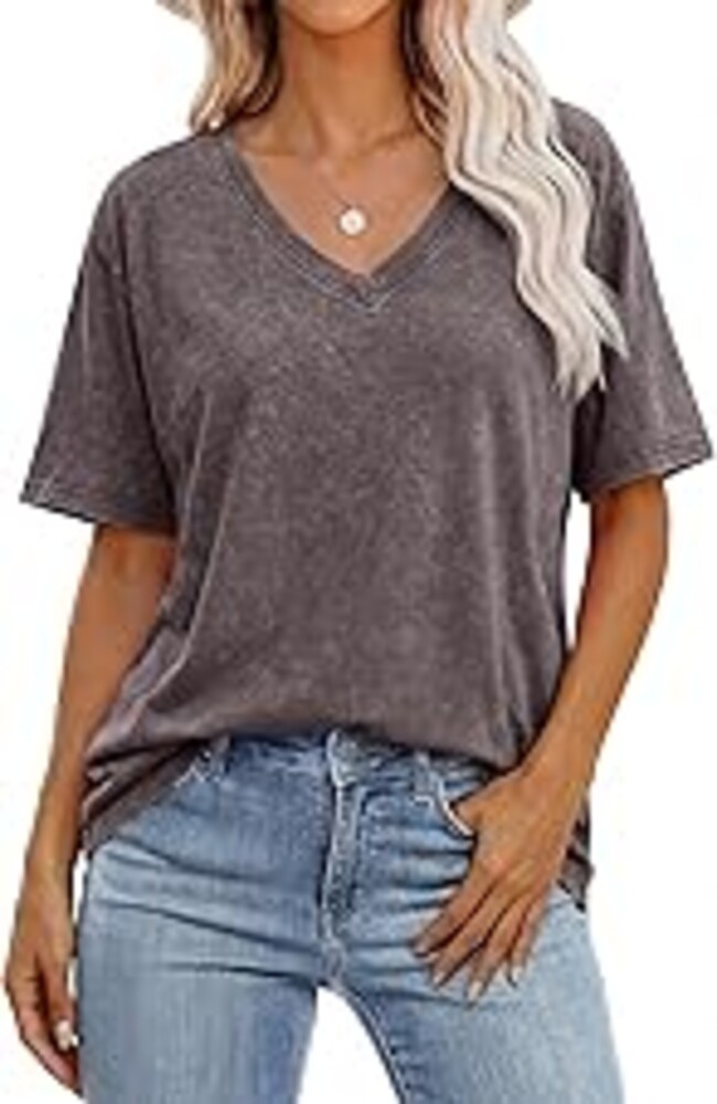 ANRABESS Womens Oversized Acid Washed T-Shirt Short Sleeve Vintage Casual V Neck Tops 2026 Summer Basic Tee Trendy Clothes