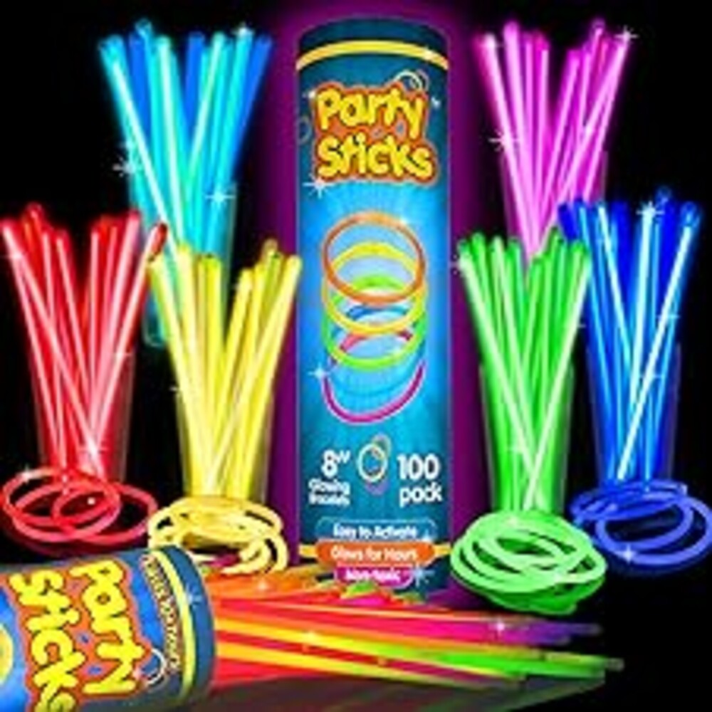 PartySticks Glow Sticks Party Supplies 100pk - 8 Inch Glow in the Dark Light Up Sticks Party Favors, Glow Party Decorations, Neon Party Glow Necklaces and Glow Bracelets with Connectors