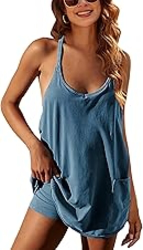 Lianlive Women Athletic Mini Dresses Built-in Shorts Set Summer Sleeveless Sundress Hot Shot Mini Dress