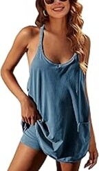 Lianlive Women Athletic Mini Dresses Built-in Shorts Set Summer Sleeveless Sundress Hot Shot Mini Dress